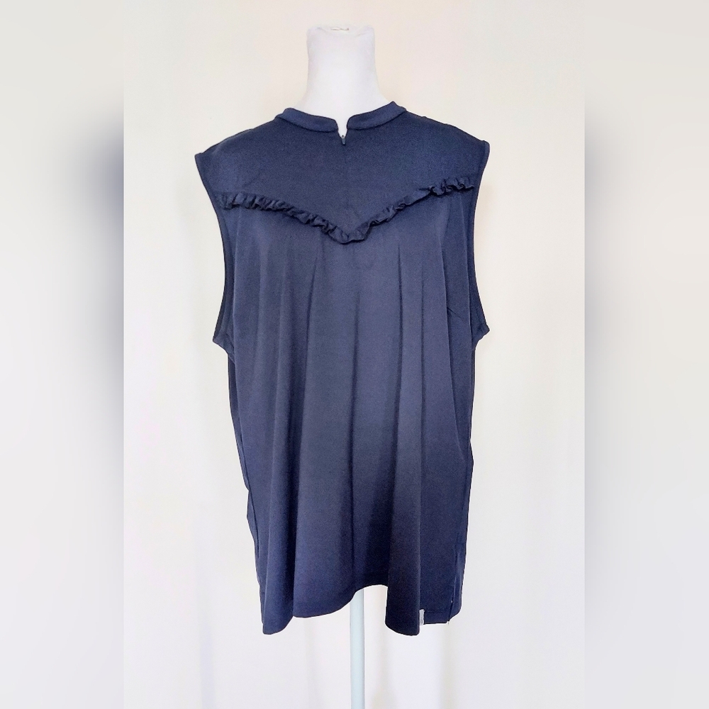 Lady Hagen Front Ruffle Sleeveless Golf Tennis Polo Shirt Navy Blue Womens XXL